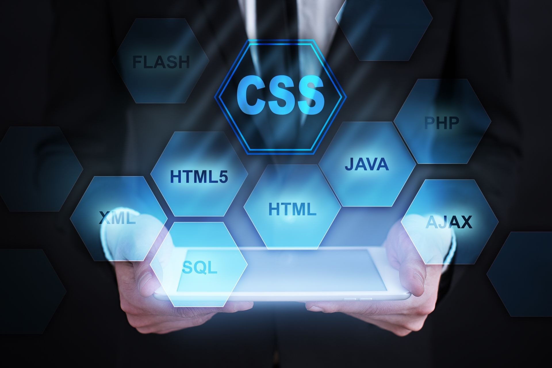 web development concept. CSS icon on virtual screen.